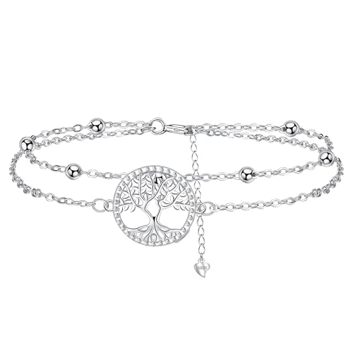 Yinsen Pulseiras para mulher árvore da vida prata de lei 925 pulseira, ajustável 17 4 cm, presentes para o dia da mãe para a mãe, Prata esterlina, Zircônia cúbica