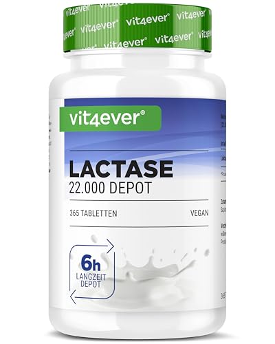 Lactase 22.000 Depot - 365 comprimidos com efeito depot (Sepismart® de libertação lenta) - altamente dosado com 22.000 unidades FCC - para intolerância à lactose intolerância ao leite -