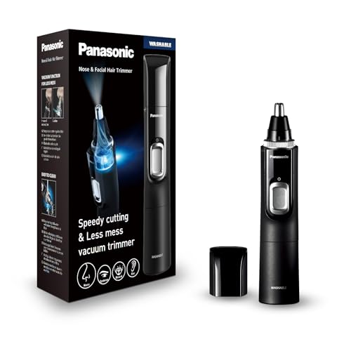 Panasonic ER-GN300-K503 Trimmer de pescoço de nariz para homens, máquina de barbear elétrica premium, aparador para véus do nariz, orelhas e sobrancelhas, resistente à água, funciona com bateria,