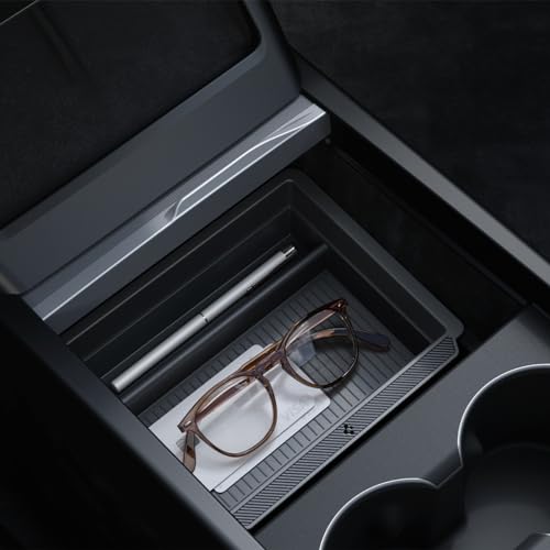 Spigen Tesla Model Y 2025 Juniper e Model 3 Highland 2024 2025 bandeja organizadora de consola central com tecnologia de deslizamento, multifuncional, projetada para acessórios Tesla - carbono