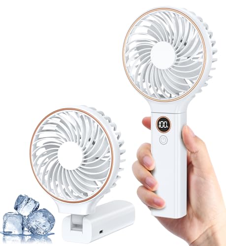 Ventoinha portátil, ponte ventilador recarregável USB-C com 6 velocidades, ecrã LED, ventiladores de mão 4000 mAh para viagens, deslocamentos e atividades ao ar livre, presente para mulheres
