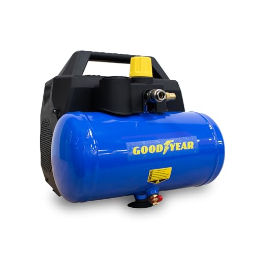 Goodyear - Compressor de 6 litros sem óleo. 210 litros/minuto capacidade de aspiração. 6 litros de fluxo aspirado. 3600 rpm. 8 bares. Válvula de segurança CE. Ideal para uso doméstico DIY