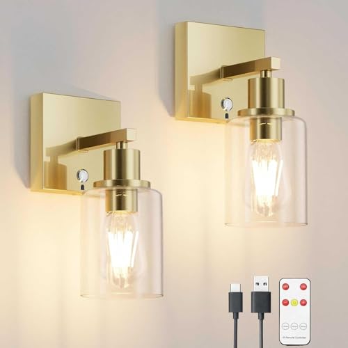 Klighten 6000 mAh Candeeiro de parede a pilhas, 2 peças candeeiro de parede LED com controlo remoto e controlo tátil, aplique de bateria, aplique de parede interior com lâmpada 3000 K branco quente