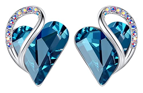 Leafael Birthstone Coração brincos de mulher | Birthstone brincos com coração e cristais corativos | Livre de alergias brincos modernos com caixa de presente incluída