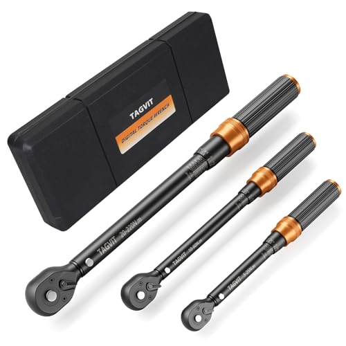 TAGVIT Chave dinamométrica 1/4" & 3/8" & 1/2", 5-25 Nm, 10-60 Nm, 20-220 Nm, 3 peças chave de torque, ± 3% de alta precisão, 72 dentes chave dinamométrica conjunto para bicicleta, motociclismo. Carro