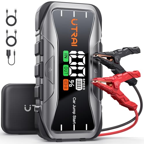 6000A 27000 mAh Iniciador de carros com 65 W carregamento rápido, UTRAI 12 V Arrancador de baterias de carro (para diesel 12,0 l ou todos os veículos a gasolina) com modo lanterna de 4 LED, 160DC out