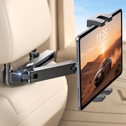 EOIWUY Suporte para tablet para carro, [braço de extensão dobrável] suporte de rotação de 360° para iPad carro para crianças, suporte para tablet para carro encosto de cabeça compatível com iPad,
