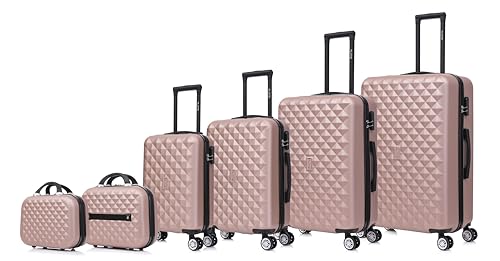 CELIMS - Mala de viagem com rodas giratórias, 360 graus, Ouro rosa, Juego de Maletas 6 Piezas (P+C+M+G+2x Neceser), Jogos de malas