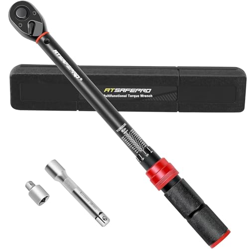 ATsafepro Chave dinamométrica 1/2', 20-230 Nm chave dinamométrica carro com adaptador de 3/8', clique Chave dinamométrica com extensão para carro, camião, mota