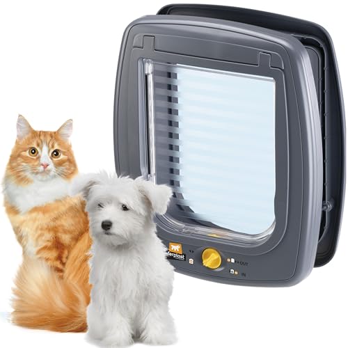 Ferplast Gatera, porta para gatos grandes e cães pequenos, entrada e saída controláveis de 4 vias, proteção contra correntes de ar, Swing 9 porta para animais de estimação gata, cinzento