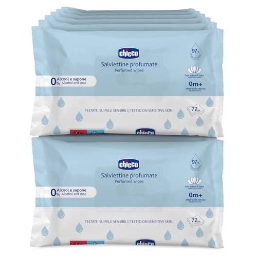 Toalhetes multiusos para bebés, sem álcool, perfumados, adequados para peles sensíveis, mega-pack de 864 toalhetes, 12 pacotes de 72 toalhetes