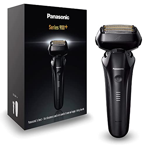 Panasonic ES-LS6A-K803 Máquina de barbear elétrica com 6 lâminas para uso seco e húmido para homens, sem fios, sensor de barba recetiva, lâminas de aço japonês, cabeça MultiFlex 22D preta mate