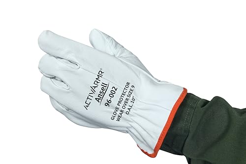 Ansell ActivArmr 96-002, Luvas de isolamento dielétricas, proteção elétrica de classe 00 & 0 (tensão 500 V-1000 V), luvas de trabalho de couro, tamanho L (1 par)