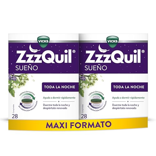 ZzzQuil Toda a noite com melatonina, valeriana, melissa e vitamina B6, ajuda a dormir rapidamente* e a manter o sono**, com libertação prolongada de melatonina durante 8 horas, 56 comprimidos (2 x 28)