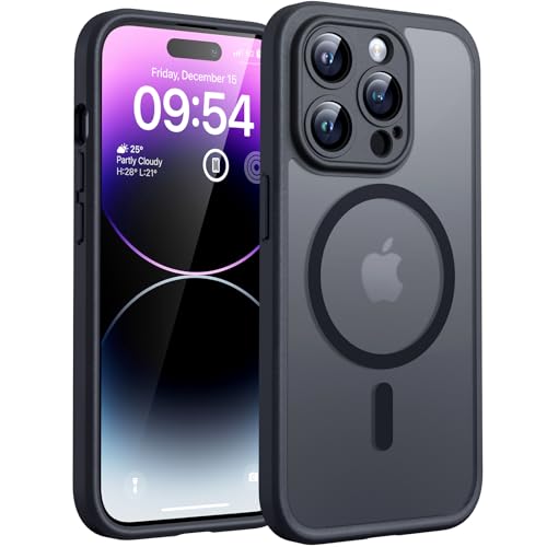 TOCOL Capa para iPhone 14 Pro, capa magnética para iPhone 14 Pro de 6,1 polegadas [proteção lente câmera] [proteção militar] translúcida mate traseira, titânio preto