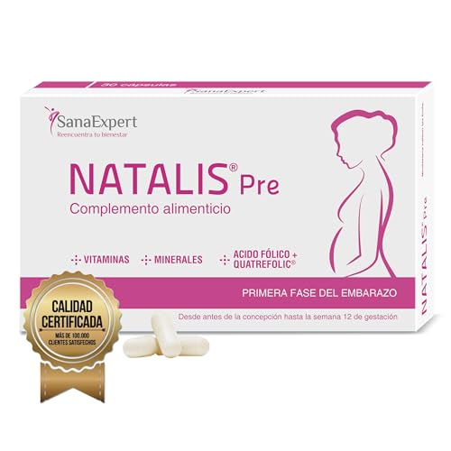 SanaExpert Natalis Pre Vitaminas e minerais essenciais para a fase pré-gravidez com ácido fólico, Quatrefolic®, ferro, 30 cápsulas, fabricado na Alemanha