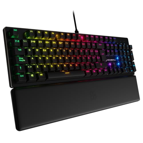 NEWSKILL Serike V2 Teclado mecânico Full Layout RGB com interruptores lineares Hot-Swap, estrutura metálica e apoio para pulsos magnético espanhol preto