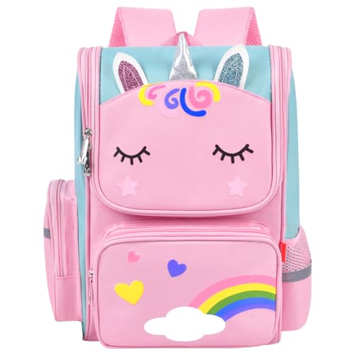 Aucuu Mochila para menina, mochila escolar para menina infantil escolar, mochila unicórnio menina com costas acolchoadas e fitas ajustáveis, mochila infantil de grande capacidade, para primário,