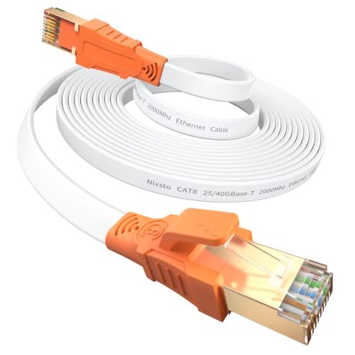 Cabo Ethernet de 10 m, CAT8, cabo de rede de alta velocidade, banda de 40 Gbps 2000 MHz, cabo LAN plano com conectores RJ45 para roteador, modems, consolas, TV Box, mais rápido que o cabo Catt 5DD