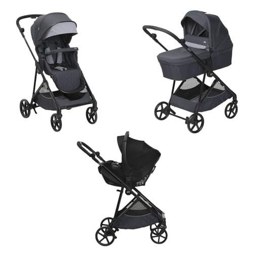 Chicco Trio Seety - Carrinho de bebé Seety com chassis ultraleve, alcofa larga e acolchoada e assento de carro Kory Essential I-Size, sistema modular leve e compacto, 0 meses - 4 anos