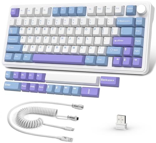 AJAZZ x Attack Shark X85 Teclado mecânico de junta, 75% teclado sem fios para jogos com nob, acolchoado de 5 camadas, 2,4 G sem fio/Bluetooth/USB-C, interruptor Jade branco, Hot-Swap, RGB, para PC, M
