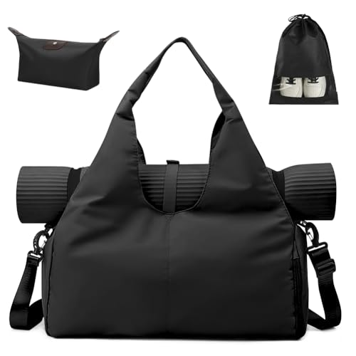 Aucuu Bolsa de ginásio grande, bolsa grande para tapete de ioga, esteira de ioga para mulheres desportiva com compartimento e bolsos multifuncionais com fecho de correr