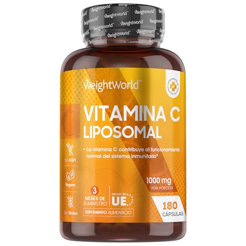 Vitamina C Lipossomal 1000 mg - 180 cápsulas com rosa mosqueta, a vitamina C contribui para o funcionamento normal do sistema imunitário (EFSA), suplemento vitamina para 3 meses, vegano e sem OGM