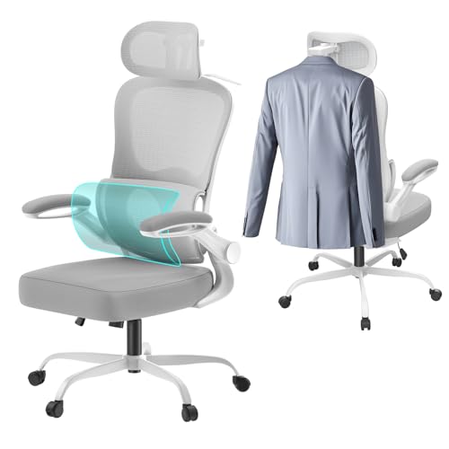 Aevoriax Cadeira de escritório ergonómica N56, design de encosto duplo, suporte lombar ajustável, assento acolchoado grosso, apoio de braço dobrável, função de inclinação, ideal para escritório em