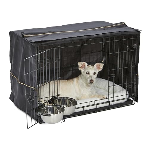 MidWest Homes for Pets iCrate Modelo 1530DD-KIT Kit de gaiola para cães recém-otimizada, de porta dupla, inclui gaiola para cães, cama para animais de estimação, 2 tigelas, comprimento 76,2 cm, cor