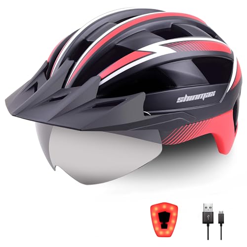 Shinmax Capacete bicicleta adulto capacete bicicleta com LED luz recarregável USB capacete MTB com viseira removível óculos magnético protetor UV capacete de bicicleta para mulher homem 57-62 cm