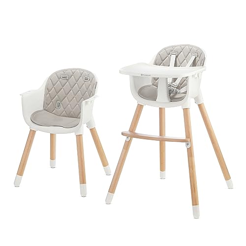 kk Kinderkraft SIENNA Cadeira alta para bebé, portátil, cadeira, ergonómica, fácil de limpar, pernas de madeira, bandeja removível, para crianças, 6 meses - 5 anos, cinzento