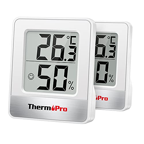ThermoPro TP49-2 pequeno higrómetro digital termómetro interior termómetro ambiente monitor de temperatura e medidor de humidade para conforto do escritório em casa termómetro réptil 2 peças
