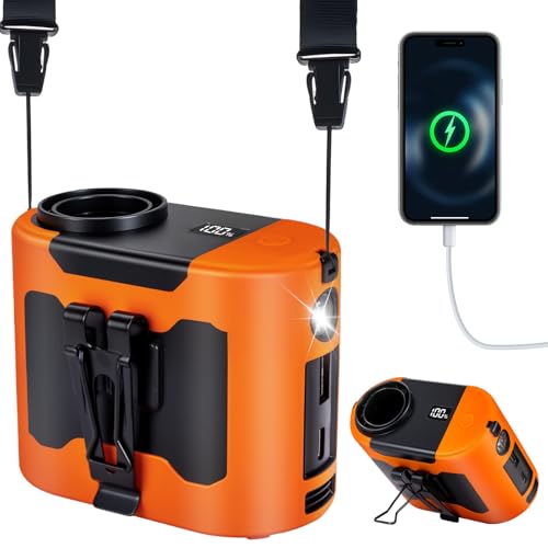 POPERFUN Ventoinha portátil de 14800 mAh 40 H, recarregável ventilador de cintura de 5 velocidades, 16000 RPM, luz LED de fãs de pescoço mãos livres para arquitetura, horticultura, campismo e viagens