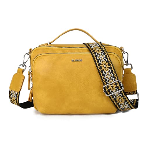 Gladdon Schoudertas vrouwen, schoudertas, crossbody tas, kleine casual handtas, brede jacquard webbing band