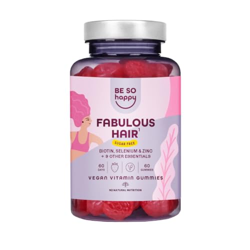 Biotina 6000 mcg Biotina, vitaminas para o cabelo, 60 dias, complexo com +10 componentes: Ac Folico vitamina A, B6, B12, C, D, E, zinco e selénio, sabor de morango, veganas, BeSSee oHappy® 12