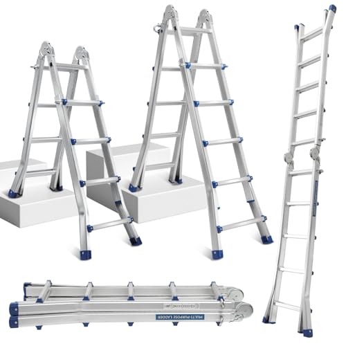Cecaylie Escada multiusos de alumínio, 513 cm, 4 x 5 degraus, 4 em 1, dobrável, capacidade de carga de 150 kg, escada de cavalete deslizante, suporte para ambos os lados e escada