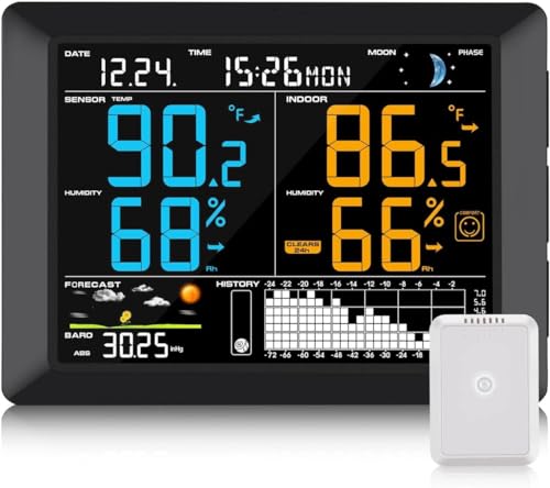 Sainlogic Estação meteorológica para interior e exterior com ecrã de 8,3 polegadas e sensor exterior, temperatura, humidade, barómetro, previsão meteorológica, fase da lua e alarme