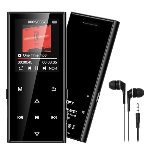 SWOFY Leitor MP3 de 128 GB com Bluetooth 5.3 e ecrã de 1,8 polegadas, música Hi-Fi, reprodutor de MP3 para crianças com altifalante, rádio FM, função de e-book, função de gravação