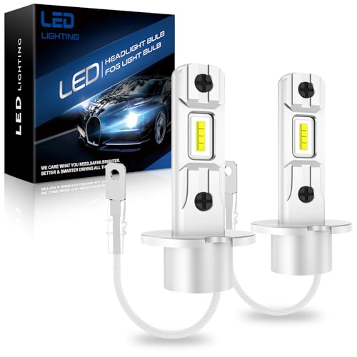 AUXIRACER Lâmpada H3 LED, 30000 LM, 6500 K branco 600 % brilho, tamanho mini 1:1, não requer adaptador, substituição halogénio luz alta / baixa, plug and play, IP68, pack de 2