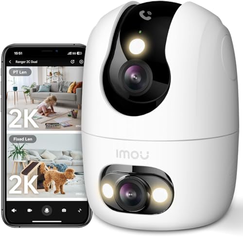 Imou 6 MP (2 K + 2 K) Câmara IP WiFi lente dupla, 2,4 / 5 Ghz câmara de vigilância WiFi interior, visão noturna colorida, detecção de humano, botão para chamar, suporta cartão SD até 512 GB, Ranger 2C