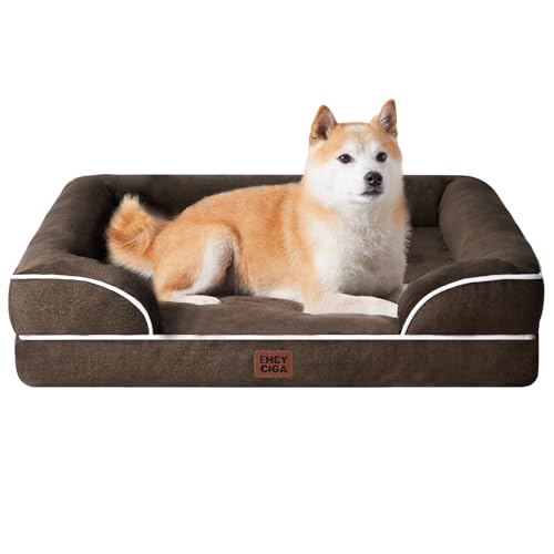 EHEYCIGA Cama cão grande 89 x 56 x 16 cm, colchão cão grande impermeável lavável com espuma viscoelástica, sofá cão removível, castanho