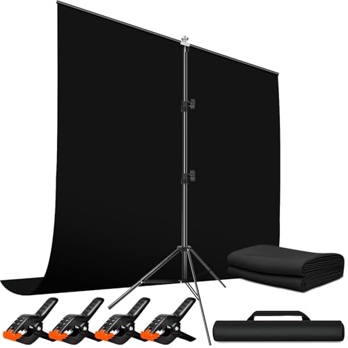 Heysliy Ecrã preto com suporte de 2 x 2 m, 1,5 x 2 m, kit de fundo de fotografia de ecrã preto para jogos, estúdio fotográfico, streaming, chave de croma