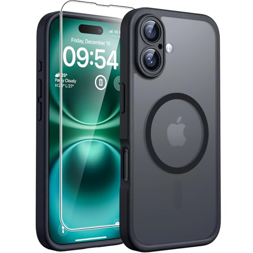 TOCOL Capa para iPhone 16 Plus, capa magnética para iPhone 16 Plus 6,7 polegadas [proteção lente câmera] [proteção militar] translúcida mate traseira, titânio preto