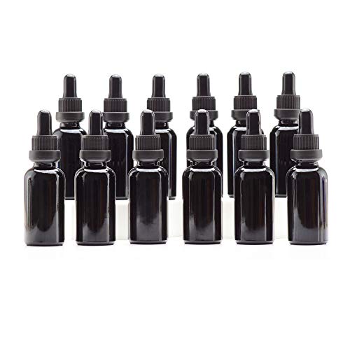 YIZHAO Frasco conta-gotas de vidro preto 30 ml, com conta-gotas de vidro, para óleo essencial, laboratório, aromaterapia, fragrância, massagem, cosméticos, viagens, 24 unidades