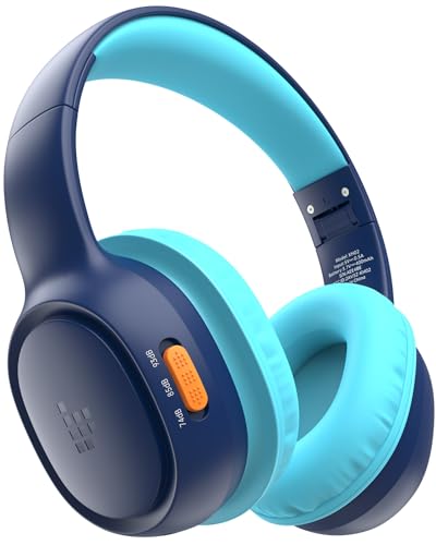 Tronsmart KH02 Auriculares Bluetooth 5.3 para crianças, 45 horas de reprodução, cabo de áudio incorporado, auriculares sem fios dobráveis com microfone para escola, viagem, avião - azul