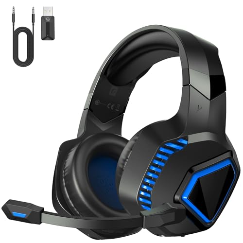 KAPEYDESI Capacetes de jogo, auriculares Gaming sem fios para PS5/PC/Switch/Mac, com microfone com cancelamento de ruído, Bluetooth 5.2, som de embrulho 3D, capacetes com cabo de 3,5 mm para Xbox