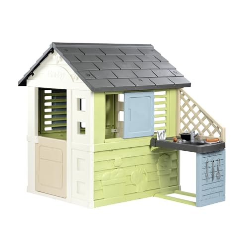 Smoby Life Casa bonita com cozinha, inclui acessórios, proteção anti-UV, com 57% material reciclado, casa infantil exterior de jardim, resistente às intempéries, para crianças de + 2 anos (7600810738)