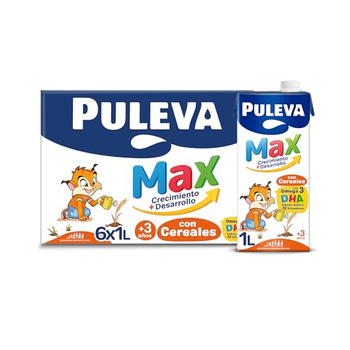 Leite de crescimento Puleva Max com cereais a partir dos 3 anos brik 1L, caixa de 6 litros