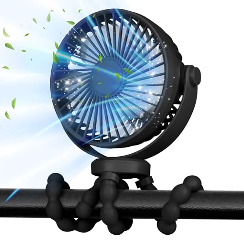 POPERFUN Ventoinha portátil para carrinho de bebé 5200 mAh 40 horas, ventilador carrinho de bebé com bateria, 360 ° rotação, 3 velocidades ventilador USB para carrinho, berço, escritório, viagem