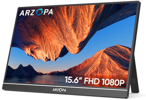 ARZOPA Monitor portátil, monitor portátil IPS FHD de 15,6" de 1920 × 1080 com suporte, segundo ecrã ultrafino para computador portátil/PC/Mac/PS3/4/5/Xbox - A1